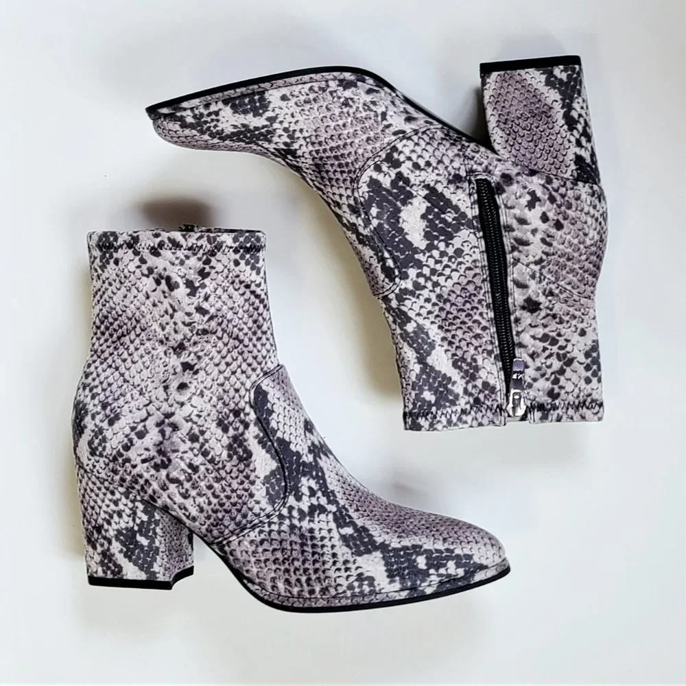 NWT Marc Fisher Snake Print Block Heel Stretch Booties - Picture 3 of 5